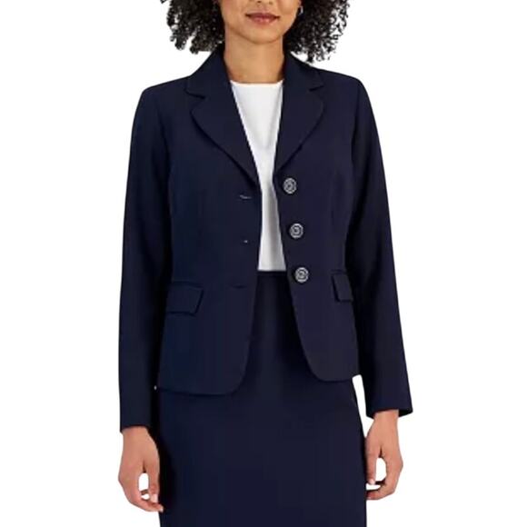 LE SUIT 3 BUTTON LINED‎ NOTCH LAPEL CAREER BLAZER IN NAVY NWT WOMEN'S SIZE 4P - Picture 1 of 16